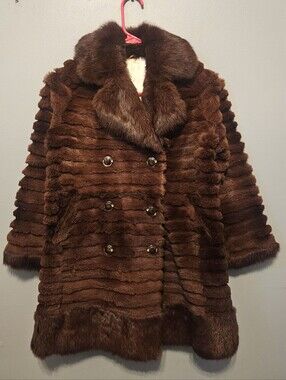 Vintage 40s 50's Brown Beaver Mink Fur Coat 3/4 Sleeve Size Small ? (Vintage 9)